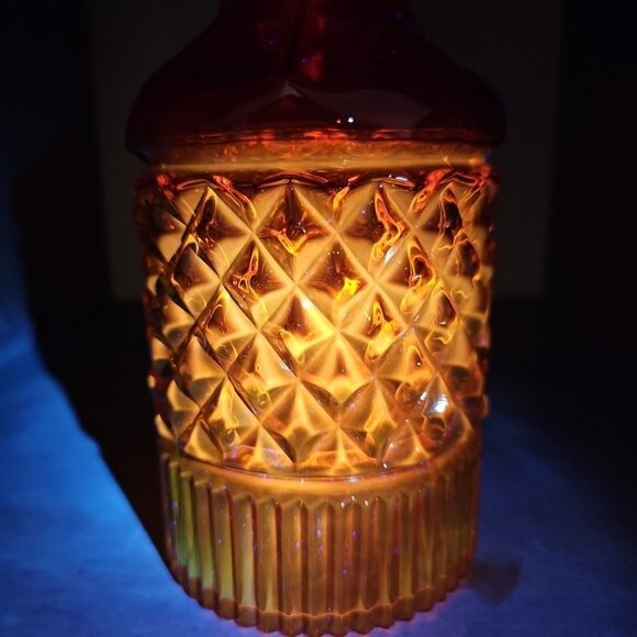 Cadmium Glass Yesteryear Decanter Amberina 10.25” With Stopper Stunning UV REACT - Picture 5 of 16